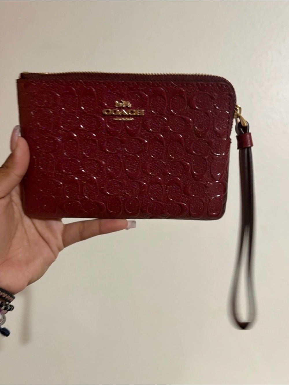 Coach Embossed Signature Wristlet - Burgundy